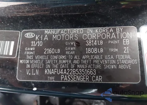 2011 Kia Forte Ex z USA, uszkodzony, nr VIN KNAFU4A22B5351663
